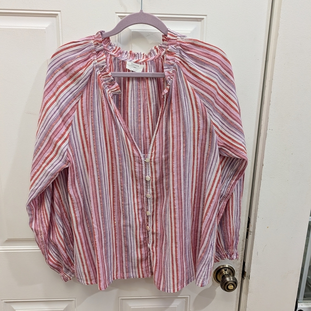 Garance Paris Striped Button-Down Blouse